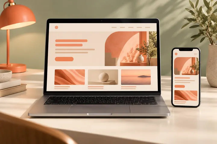Illustrative website layout shown consistently on a laptop and phone