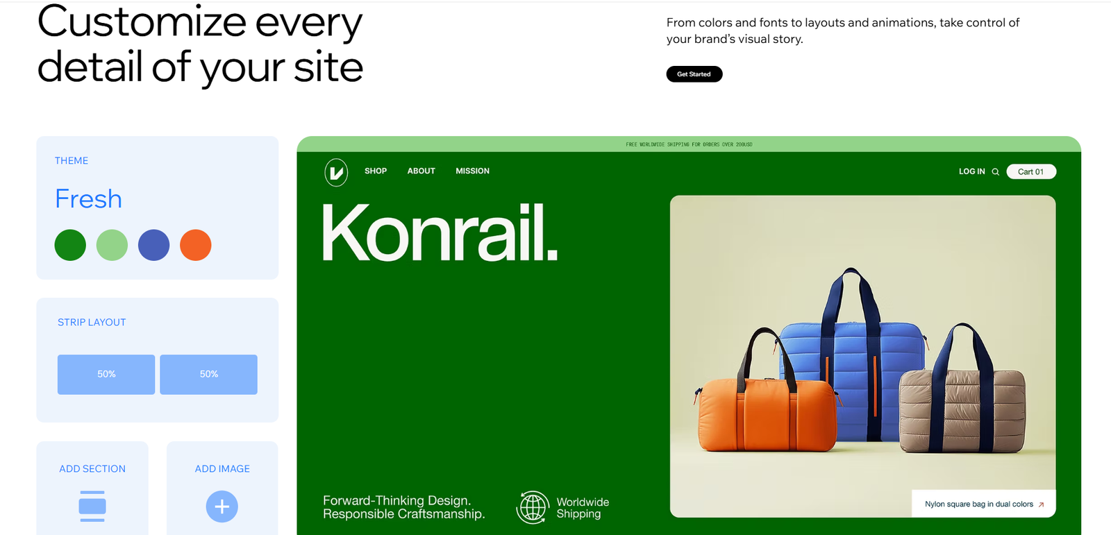 Modern commerce website concept created for Wix Studio