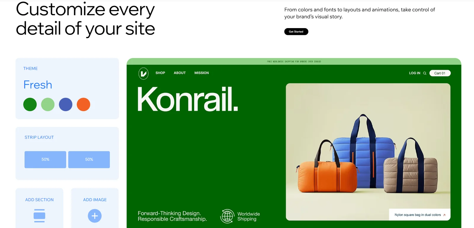 Modern commerce website concept created for Wix Studio