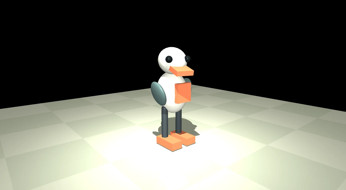 Actual render of the original anchored learning duck in MuJoCo