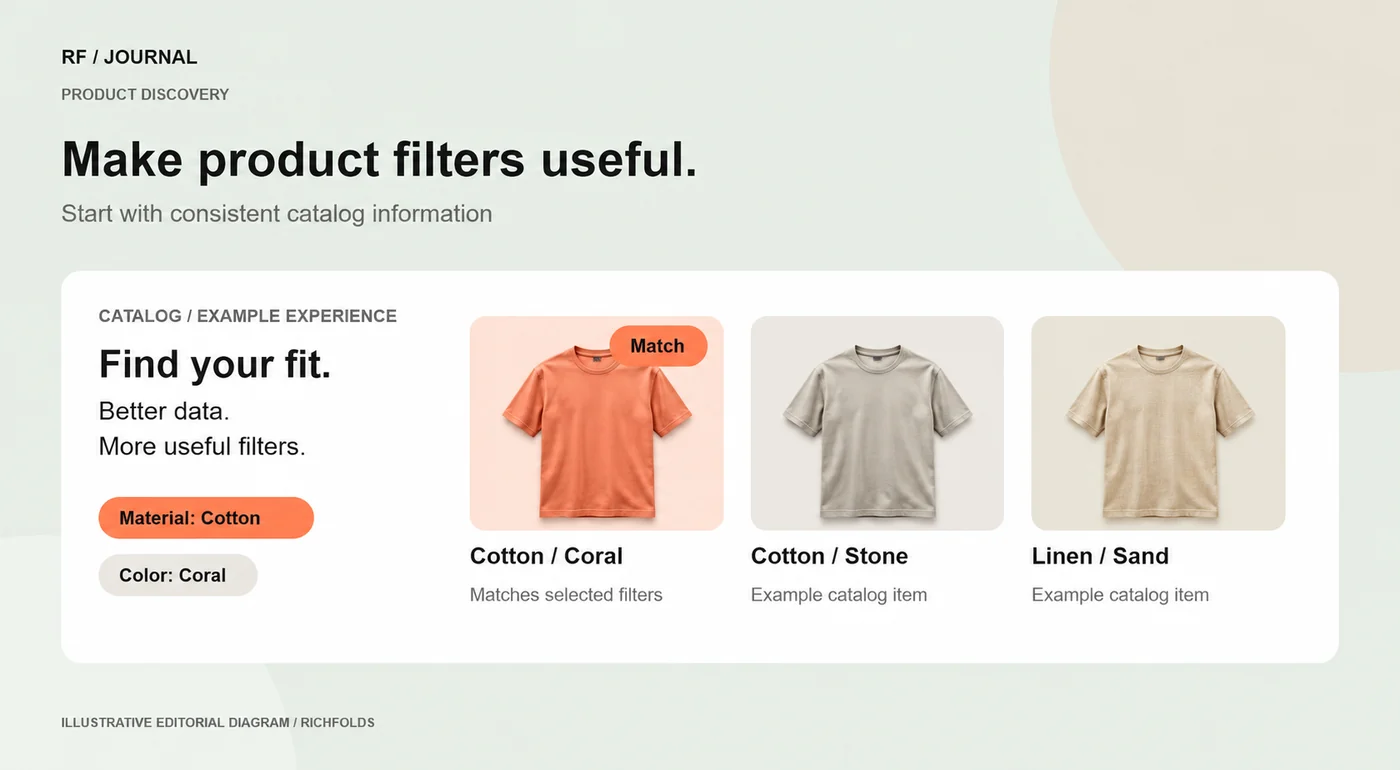 Illustrative product filters with realistic coral, stone and sand T-shirts.